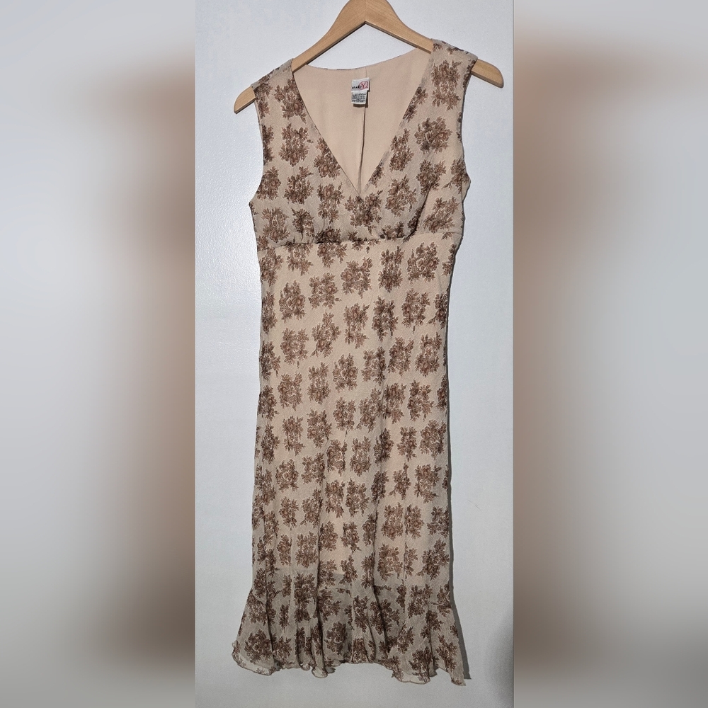 Vintage Studio Y Floral Beige Y2K Sleeveless Dress Size 7